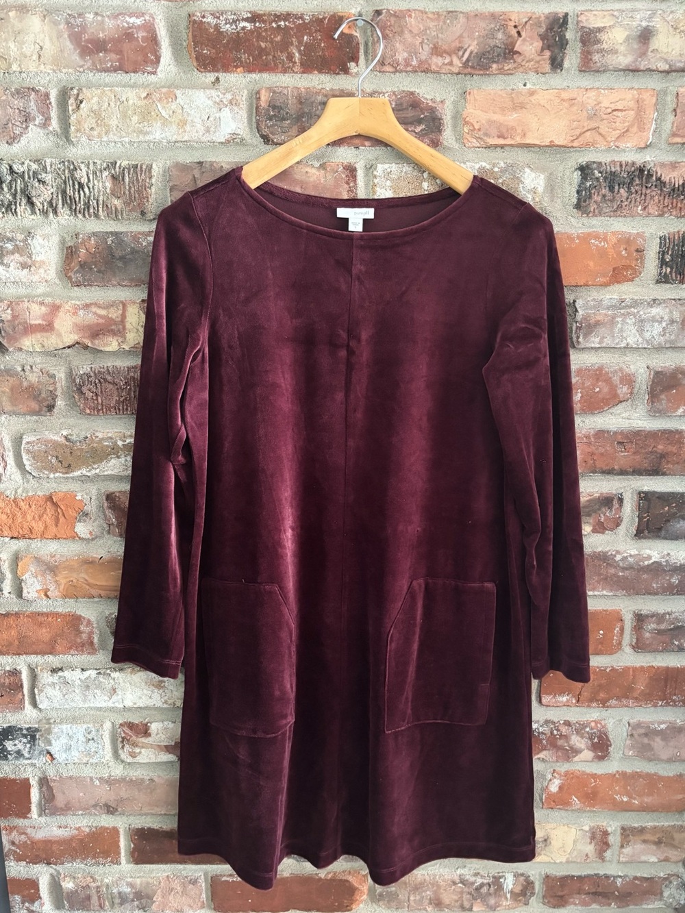 J. Jill Burgundy Velour Long Sleeve Tunic Dress, S